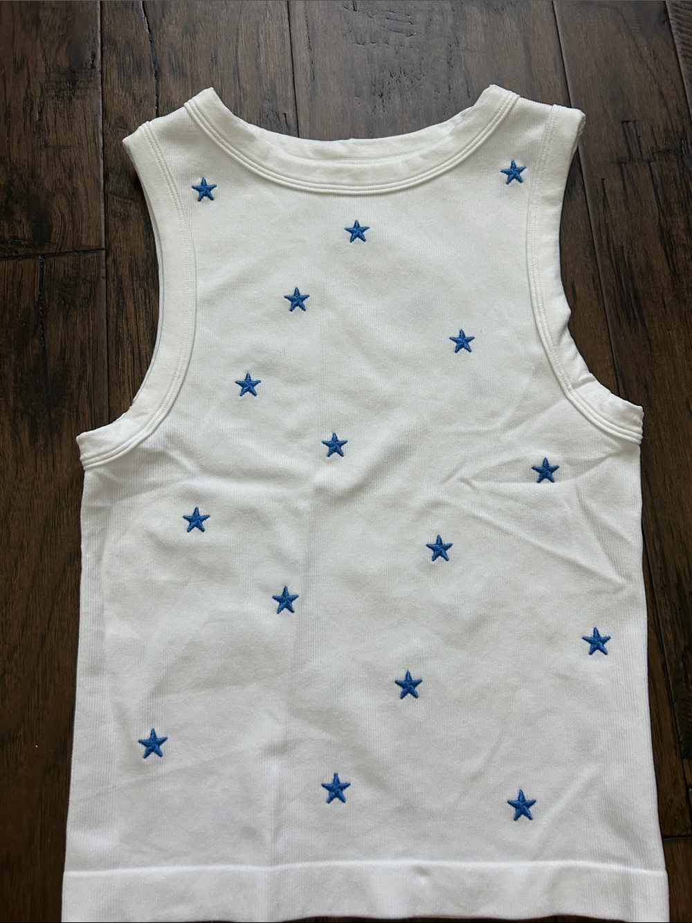 Kids White Tank Top with Blue Star Embroidery